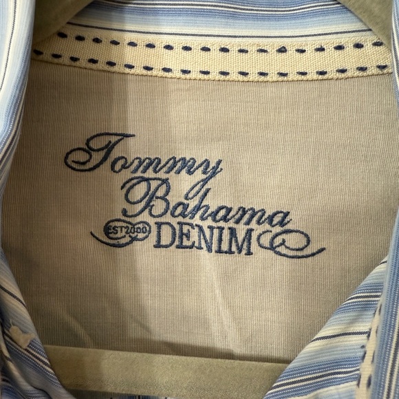 Tommy Bahama Denim Blue Stripe Long Sleeve Button Up Cotton Shirt Size Medium - Picture 2 of 4